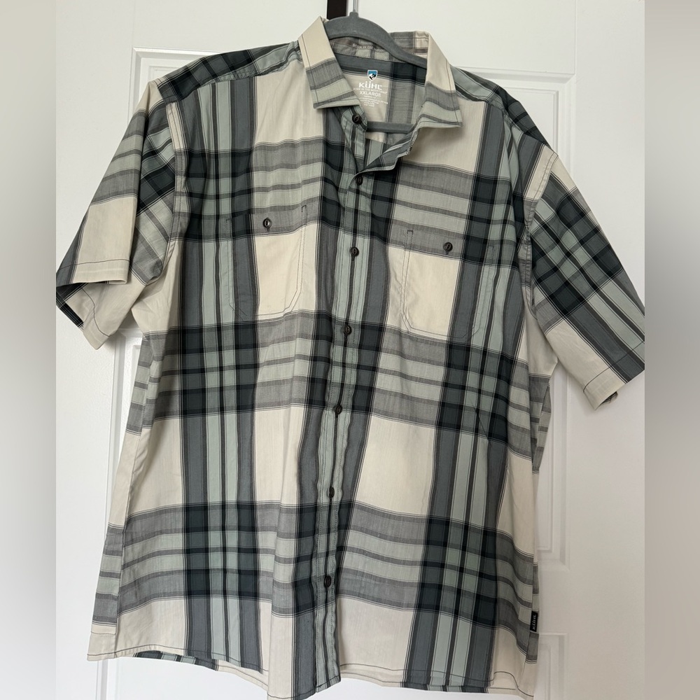 Kuhl Men’s Short-Sleeve Plaid Button-Up Shirt - Cream & Green
